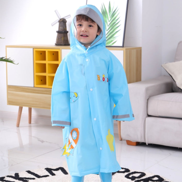 معطف مطر للأطفال بطباعة كرتونية مع حافة قبعة كبيرة ومقعد لحقيبة المدرسة، S, M, L, XL, XXL