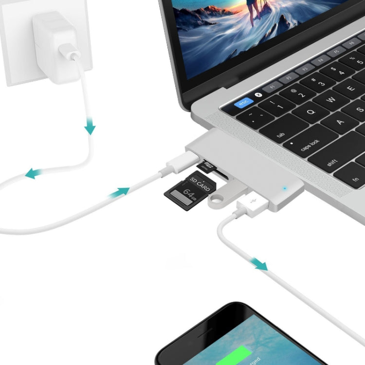 محطة إرساء USB-C إلى HDMI مع قارئ بطاقات، المواصفات: 5 في 1 رمادي، 5 في 1 فضي، 6 في 1 رمادي، 6 في 1 فضي