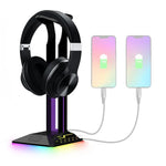 حامل سماعات ألعاب مع إضاءة RGB ومنفذي USB مزدوجين لتغيير الألوان
