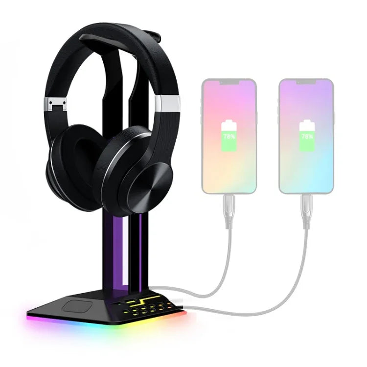 حامل سماعات ألعاب مع إضاءة RGB ومنفذي USB مزدوجين لتغيير الألوان