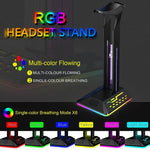 حامل سماعات ألعاب مع إضاءة RGB ومنفذي USB مزدوجين لتغيير الألوان