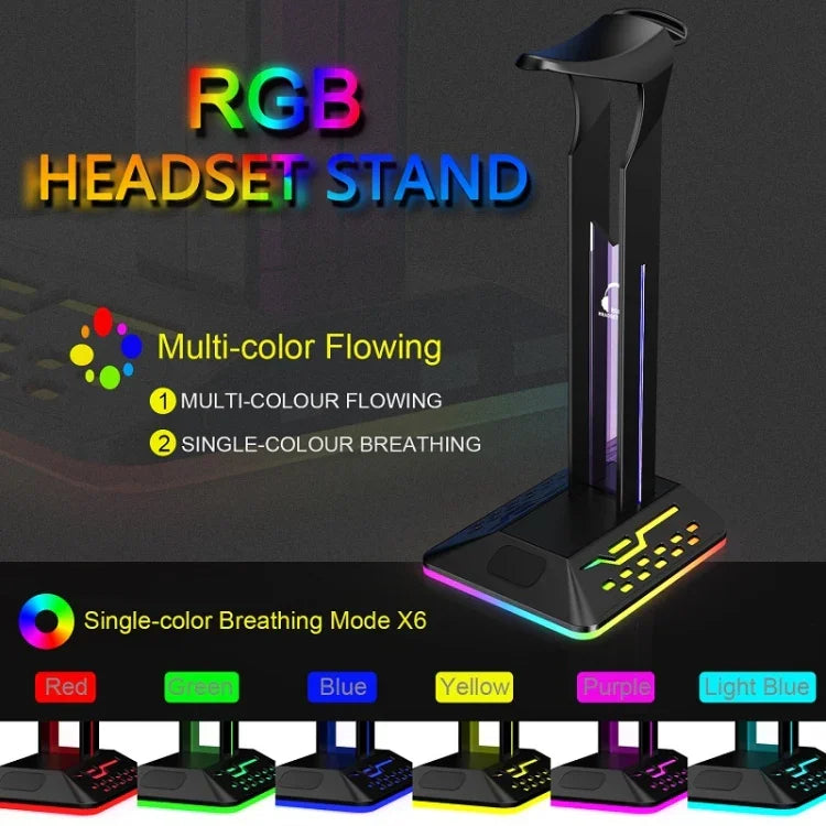 حامل سماعات ألعاب مع إضاءة RGB ومنفذي USB مزدوجين لتغيير الألوان