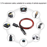 12-24V Car Cigarette Lighter Plug Extension Line, Cable Length 3.7m, 12-24V Length 370cm