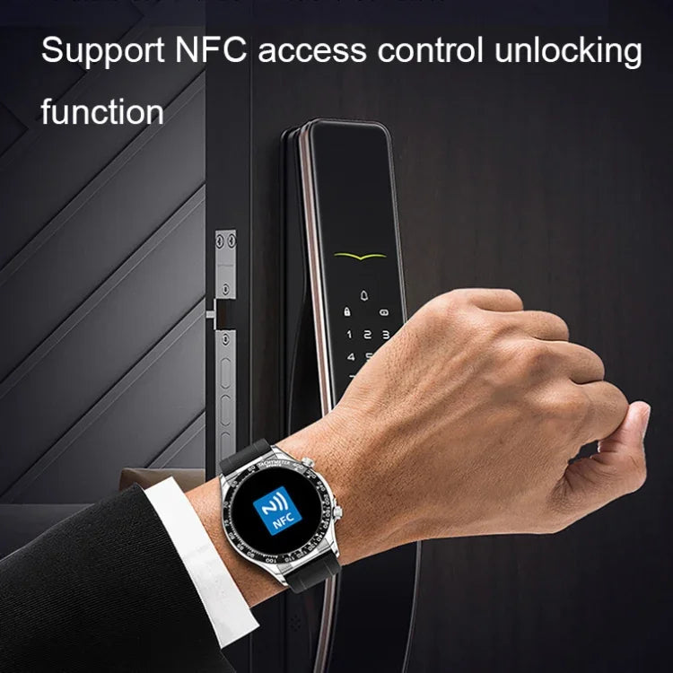 ساعة لوآني E18 برو الذكية مع مكالمات بلوتوث ووظيفة NFC، سيليكون ذهبي، جلد أسود، جلد ذهبي، فولاذ فضي أسود، فولاذ فضي أخضر