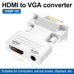 محول HDMI أنثى إلى VGA ذكر مع محول صوت لشاشة الكمبيوتر والتلفاز وجهاز العرض، أبيض، ذهبي، أسود