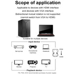 محول HDMI أنثى إلى VGA ذكر مع محول صوت لشاشة الكمبيوتر والتلفاز وجهاز العرض، أبيض، ذهبي، أسود
