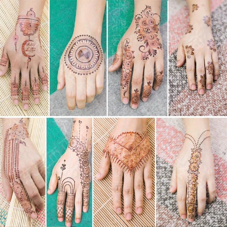 5 قطع ملصق وشم دانتيل بني أحمر شبه دائم مقاوم للماء، 208 × 148 مم