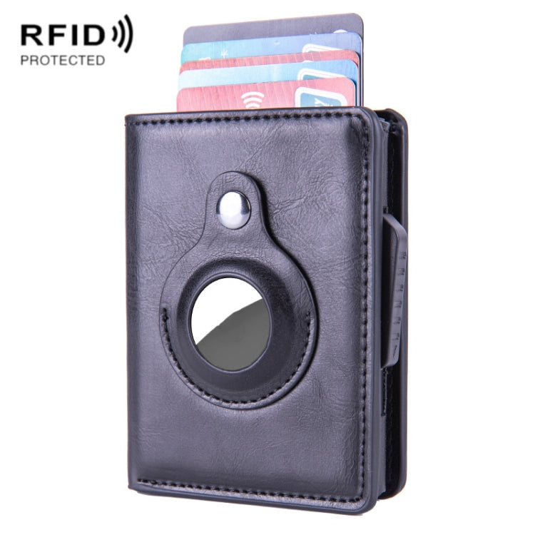 حامل بطاقات من الجلد المصقول مضاد للسرقة بتقنية RFID طراز X-80 لجهاز AirTag الجيل الثاني / AirTag الجيل الأول، أسود، أزرق، قهوة، مشمش، ألياف كربون سوداء