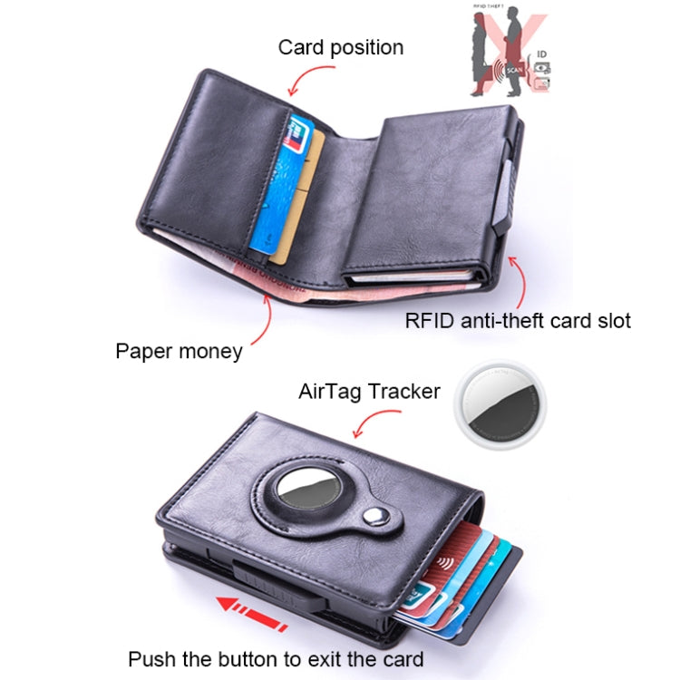 حامل بطاقات من الجلد المصقول مضاد للسرقة بتقنية RFID طراز X-80 لجهاز AirTag الجيل الثاني / AirTag الجيل الأول، أسود، أزرق، قهوة، مشمش، ألياف كربون سوداء