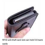حامل بطاقات من الجلد المصقول مضاد للسرقة بتقنية RFID طراز X-80 لجهاز AirTag الجيل الثاني / AirTag الجيل الأول، أسود، أزرق، قهوة، مشمش، ألياف كربون سوداء