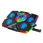 مبرد لابتوب CoolCold بخمسة مراوح ومنفذي USB وحامل تبريد للألعاب، الإصدار: Touch Symphony أزرق