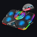 مبرد لابتوب CoolCold بخمسة مراوح ومنفذي USB وحامل تبريد للألعاب، الإصدار: Touch Symphony أزرق