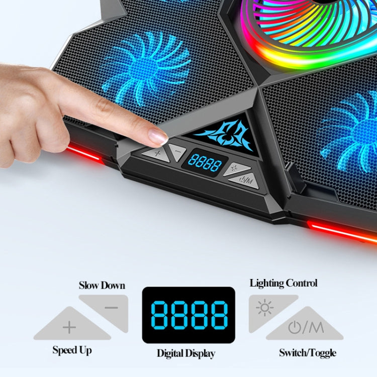 مبرد لابتوب CoolCold بخمسة مراوح ومنفذي USB وحامل تبريد للألعاب، الإصدار: Touch Symphony أزرق