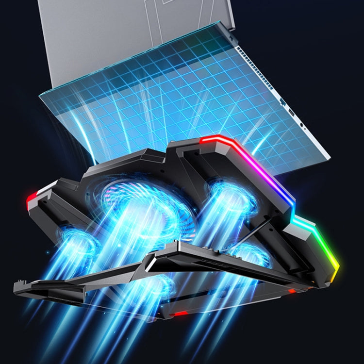 مبرد لابتوب CoolCold بخمسة مراوح ومنفذي USB وحامل تبريد للألعاب، الإصدار: Touch Symphony أزرق
