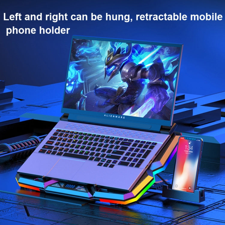 مبرد لابتوب CoolCold بخمسة مراوح ومنفذي USB وحامل تبريد للألعاب، الإصدار: Touch Symphony أزرق