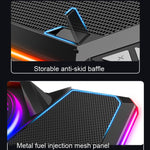 مبرد لابتوب CoolCold بخمسة مراوح ومنفذي USB وحامل تبريد للألعاب، الإصدار: Touch Symphony أزرق