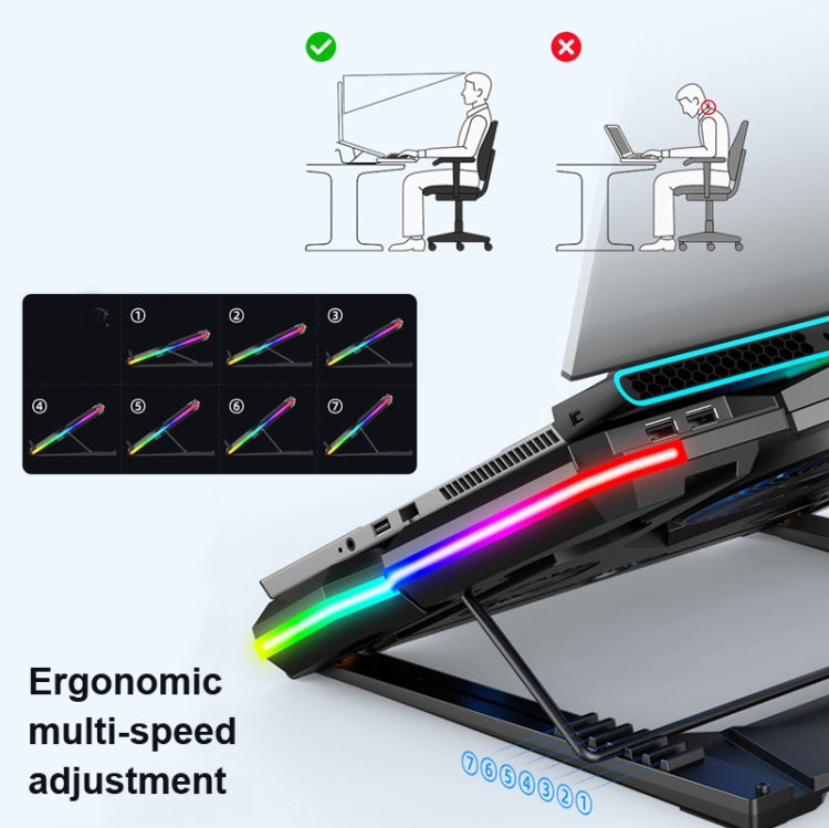 مبرد لابتوب CoolCold بخمسة مراوح ومنفذي USB وحامل تبريد للألعاب، الإصدار: Touch Symphony أزرق