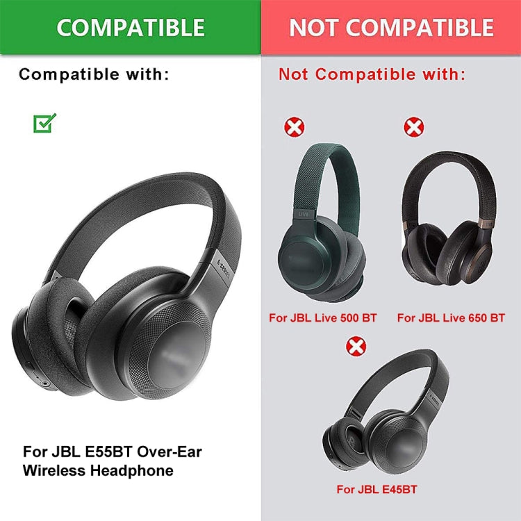 2 قطع غطاء إسفنجي لسماعة الرأس لـ JBL E55BT، اللون: بدون يمين ويسار، أسود، أزرق، رمادي، أحمر، أخضر، رمادي، بدون يمين ويسار، مخمل سميك، شبكة كرة القدم سميكة