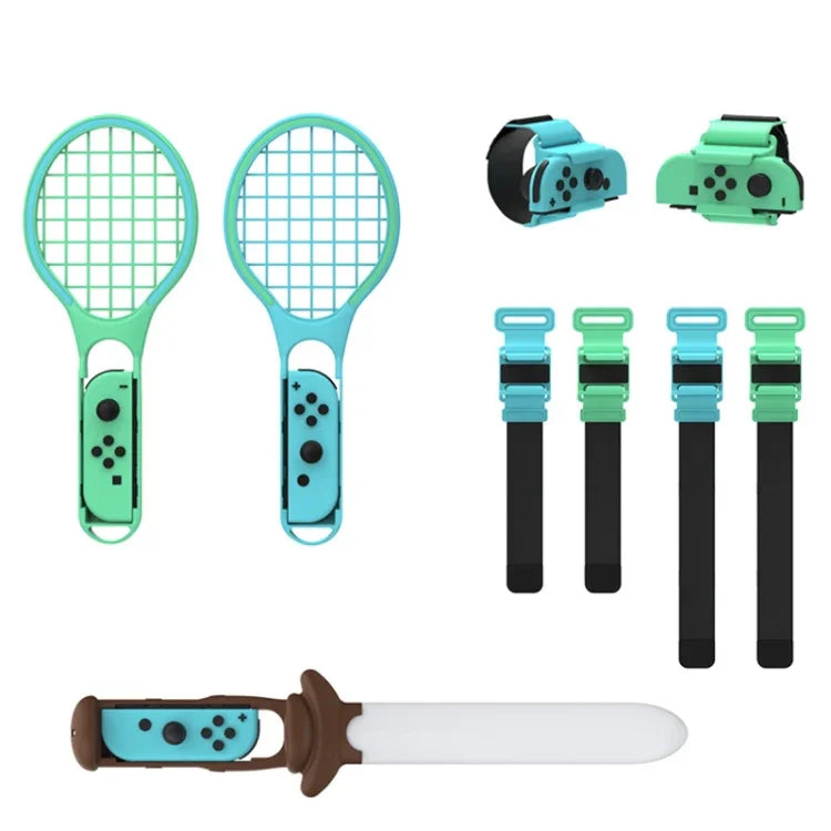 مجموعة رياضية 7 في 1 DOBE TNS-2123 سيف ضوئي رياضي + حزام ساق + مضرب تنس + حزام معصم لجهاز Nintendo Switch، DOBE 7 في 1