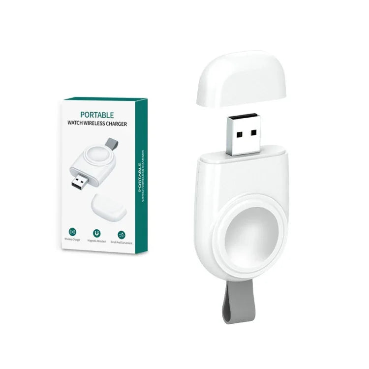 شاحن لاسلكي محمول USB بمغناطيس شفط لساعة آبل 1/2/3/4/5/6/7/SE، أبيض
