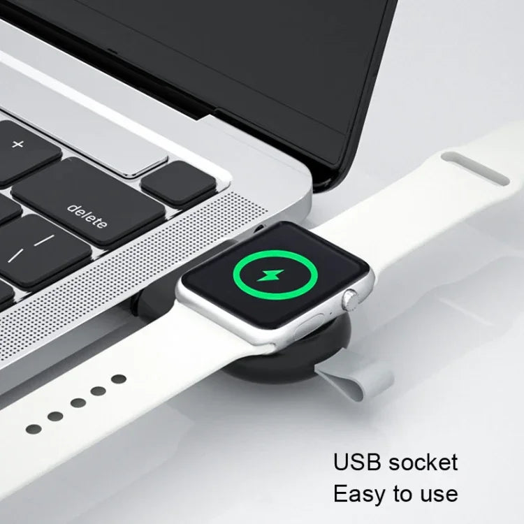 شاحن لاسلكي محمول USB بمغناطيس شفط لساعة آبل 1/2/3/4/5/6/7/SE، أبيض