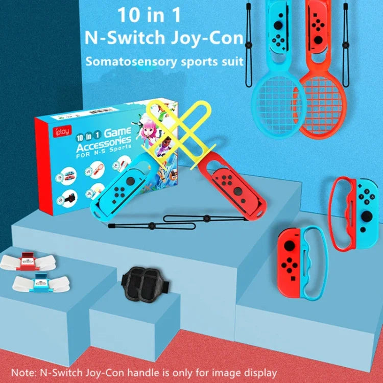 مجموعة قبضة + حزام معصم + حزام + سيف ضوئي + مضرب رياضي 10 في 1 لـ Nintendo Switch من IPLAY HBS-447، IPLAY 10 في 1