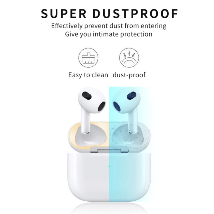 غطاء داخلي لسماعة الرأس مع ملصق واقي من الغبار لفيلم الحماية لسماعات Airpods 3، قطعتان، ألوان: أسود، ذهبي، فضي، ذهبي وردي، أحمر، أخضر، أزرق، بنفسجي