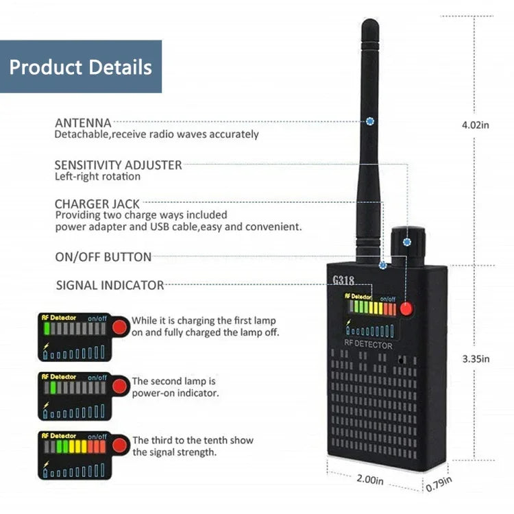 كاشف إشارة G318 مضاد للتنصت والتصوير الخفي ومحدد موقع GPS