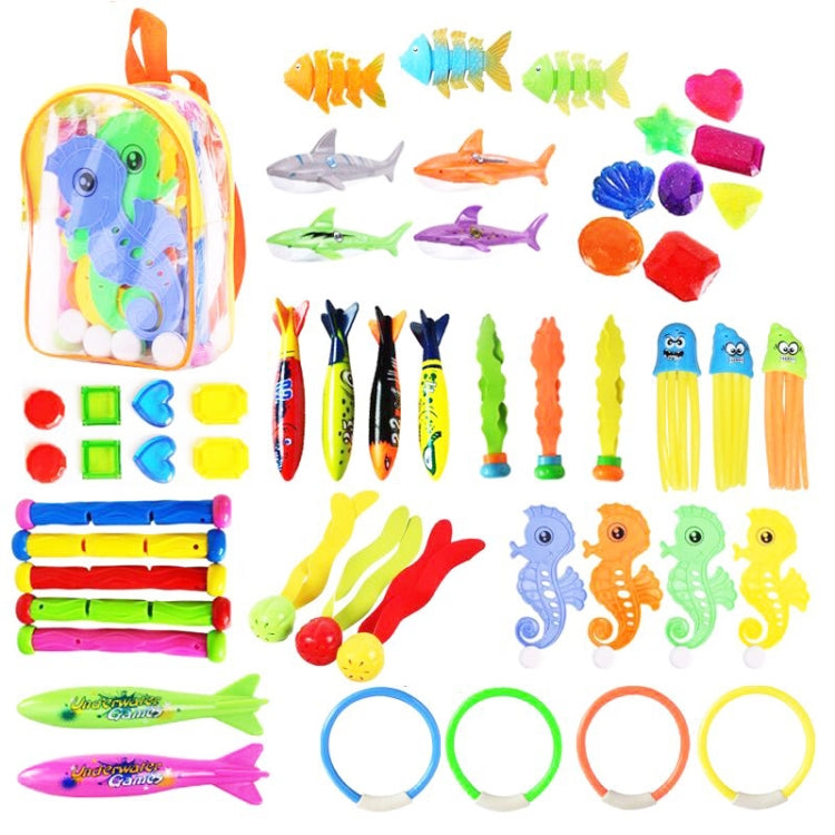 Diving Swimming Pool Toys Children Summer Water Toys, 4PCS Torpedo, 5PCS Diving Stick, 3PCS Octopus, 4PCS Hard Ring, 4PCS Soft Ring, 3PCS Small Seaweed, 3PCS Big Seaweed, 8PCS Small Stones (large), 8PCS Big Stones (small), 4PCS Sea Horses, 4PCS Sharks ...