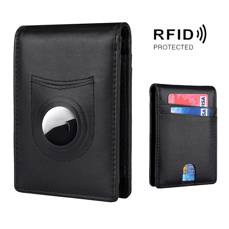 محفظة جلدية لحامل بطاقة تعقب RFID للرجال لـ AirTag الجيل الثاني / AirTag الجيل الأول، ألياف الكربون، نسج عادي