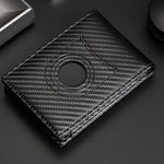 محفظة جلدية لحامل بطاقة تعقب RFID للرجال لـ AirTag الجيل الثاني / AirTag الجيل الأول، ألياف الكربون، نسج عادي