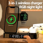 حامل هاتف بشحن لاسلكي 3 في 1 بقوة 30 واط مع ضوء ليلي RGB ووظيفة منبه، A37 30W أبيض، A37 30W أسود