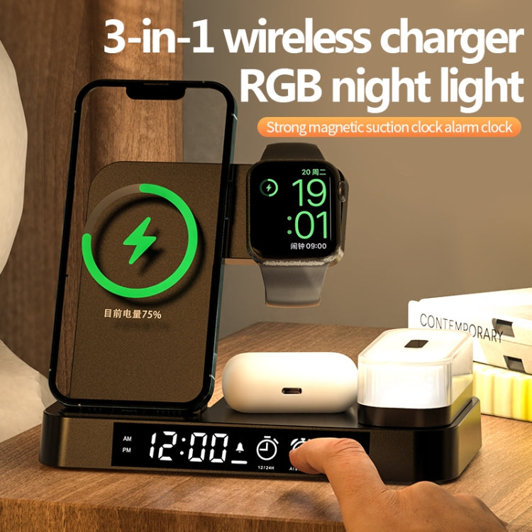 حامل هاتف بشحن لاسلكي 3 في 1 بقوة 30 واط مع ضوء ليلي RGB ووظيفة منبه، A37 30W أبيض، A37 30W أسود