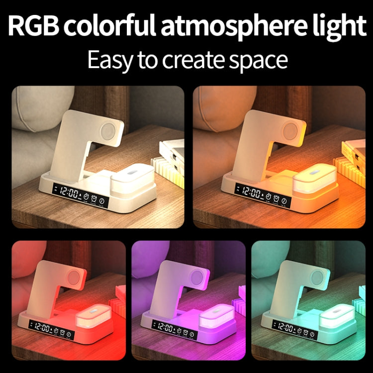 حامل هاتف بشحن لاسلكي 3 في 1 بقوة 30 واط مع ضوء ليلي RGB ووظيفة منبه، A37 30W أبيض، A37 30W أسود