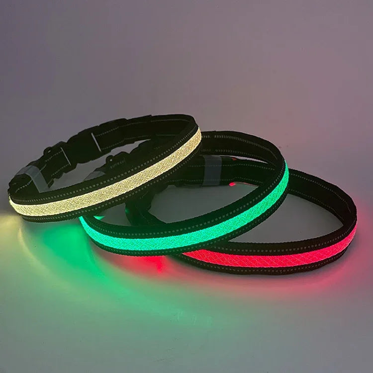 طوق إضاءة للحيوانات الأليفة LED قابل لإعادة الشحن مقاوم للتآكل ومقاوم للماء، المقاس: XS، S، M، L