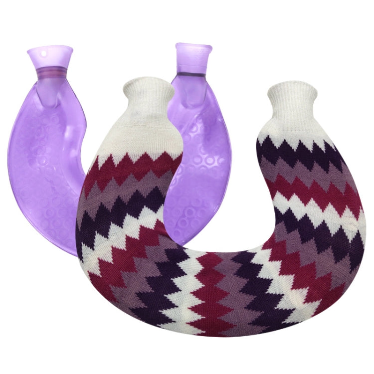 U-shaped PVC Hot Compress Shoulder And Neck Explosion-proof Water Injection Hot Water Bag, Blue + Gray Crystal, Blue + Navy Crystal, Blue + Green Snowflake Knitted, Blue + Gray Knitted, Blue + Cyan Knitted, Blue Light Cyan Knitted