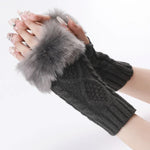 قفازات نسائية قصيرة من الفرو محبوكة بشكل ماسي، أكمام دافئة بدون أصابع، بيج، رمادي داكن، رمادي فاتح، أبيض، أسود، أحمر نبيذي، التيبت، قهوة، كاكي
