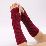 Winter Men and Women Knitted Jacquard Leaves Cycling Warm Fingerless Wool Gloves, Purple, Black, White, Jujube, Shallow Gray, Coffee, Deep Gray