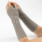 Winter Men and Women Knitted Jacquard Leaves Cycling Warm Fingerless Wool Gloves, Purple, Black, White, Jujube, Shallow Gray, Coffee, Deep Gray
