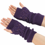 Winter Men and Women Knitted Jacquard Leaves Cycling Warm Fingerless Wool Gloves, Purple, Black, White, Jujube, Shallow Gray, Coffee, Deep Gray