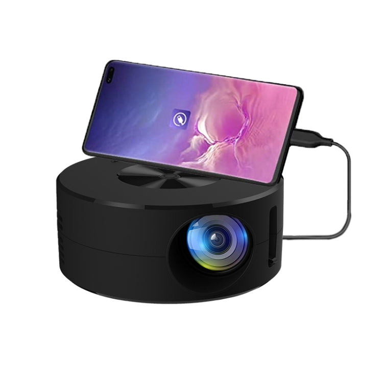 بروجيكتور LED صغير بدقة 320 × 180P YT200 يعمل عبر USB يدعم الاتصال السلكي بشاشة الهاتف، أسود، أبيض