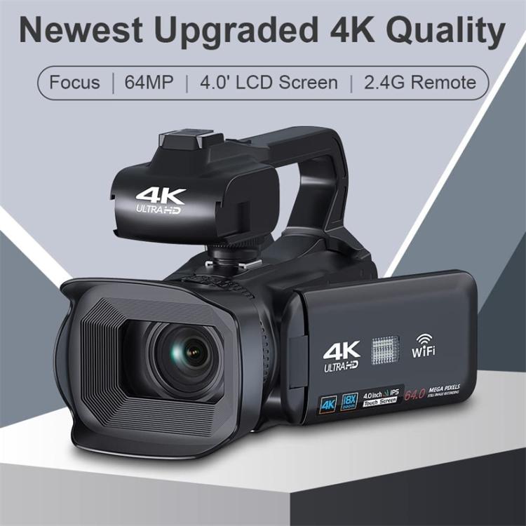 كاميرا فيديو رقمية محمولة بشاشة لمس 4 إنش بدقة 64 ميجابكسل، 4K 16G، 4K 32G، 4K 64G