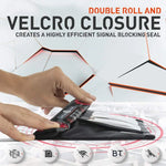 RFID privacy protection bag with double roll and Velcro closure for signal blocking.