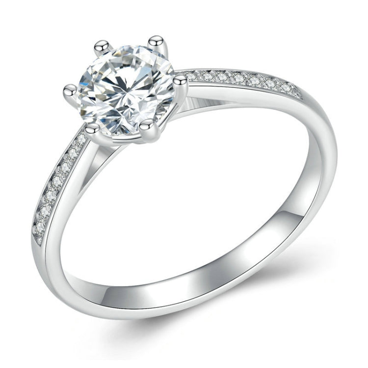Sterling Silver S925 Six Claw Moissanite Ring White Gold Plated Bracelet, No.6, No.7, No.8, No.10