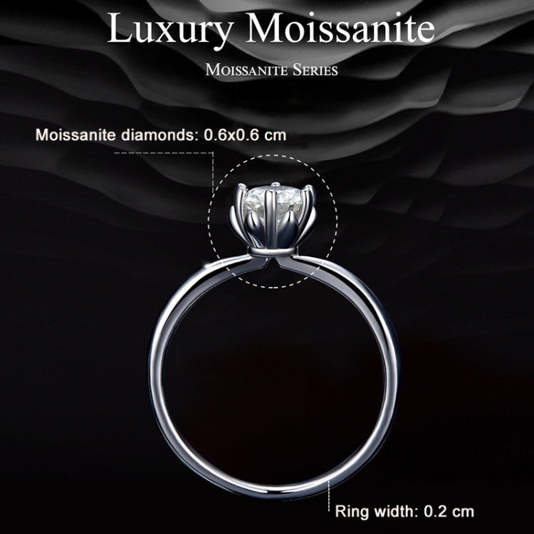 MSR006 Sterling Silver S925 Six Claw Moissanite Ring White Gold Plated Jewellery, No.6, No.7, No.8