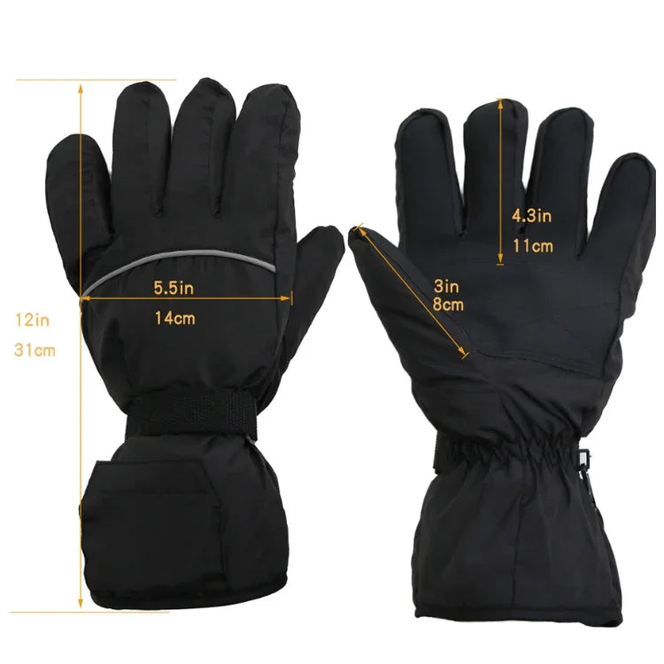 Outdoor Sports Ski Heated Warm Touchable Gloves, Black, Black+USB Cable