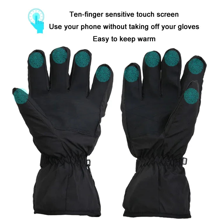 Outdoor Sports Ski Heated Warm Touchable Gloves, Black, Black+USB Cable