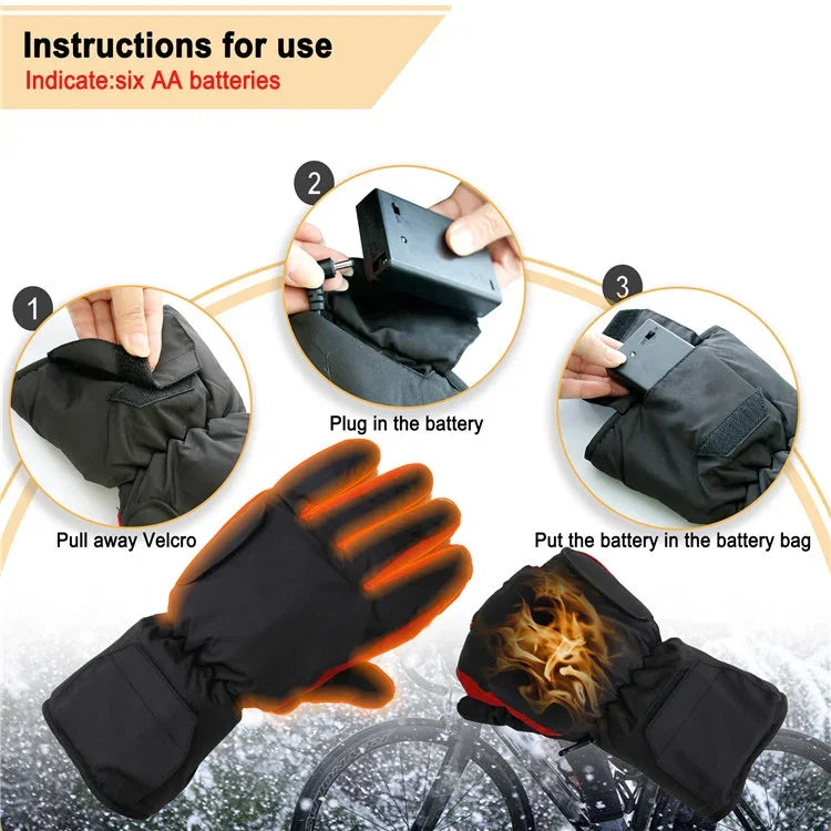 Outdoor Sports Ski Heated Warm Touchable Gloves, Black, Black+USB Cable