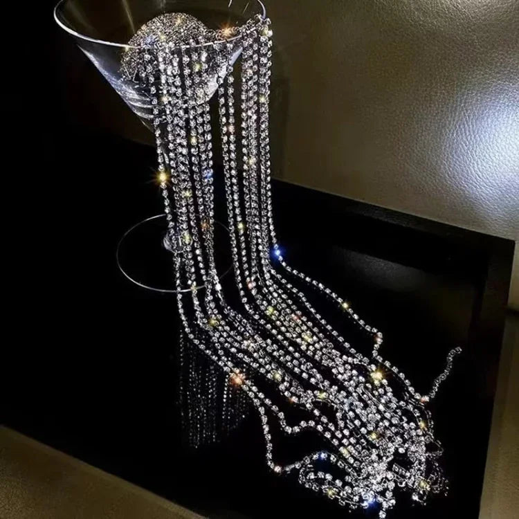 إكسسوارات شعر بسلسلة ماسية لامعة مع غرة، رباط شعر بسلسلة