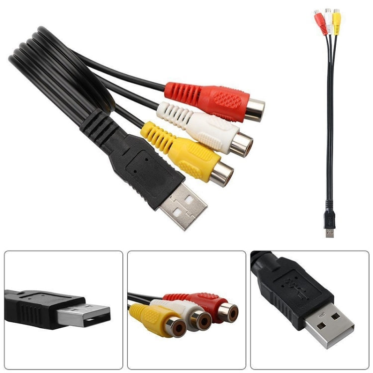 كابل صوت وفيديو AV USB إلى 3 RCA، 1 ذكر 3 إناث، 25 سم، 1.5م